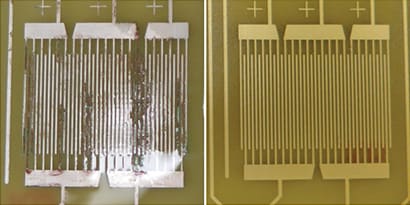 Board with and without conformal coating (Source: 3M)