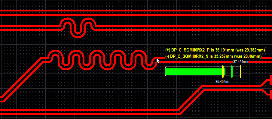 Inbrenging van serpentijn in de kortere sporen (Bron: Altium)