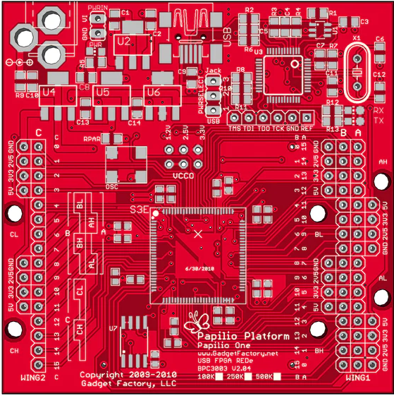 Bare PCB with some footprints highlighted